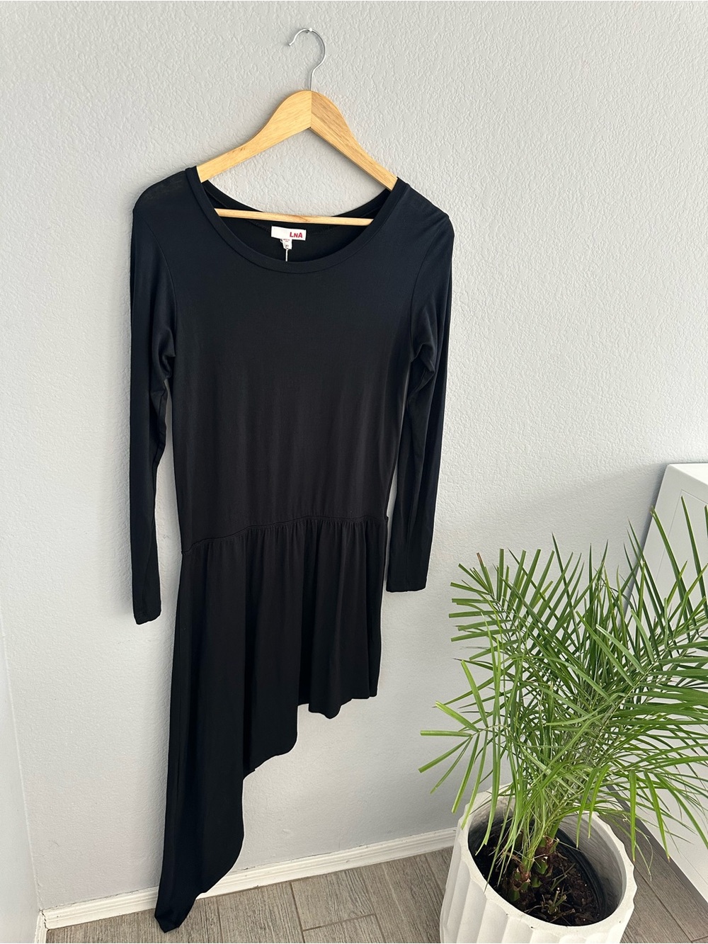 NWT LNA Black Asymmetrical Long Sleeve Dress Size XS Made in USA